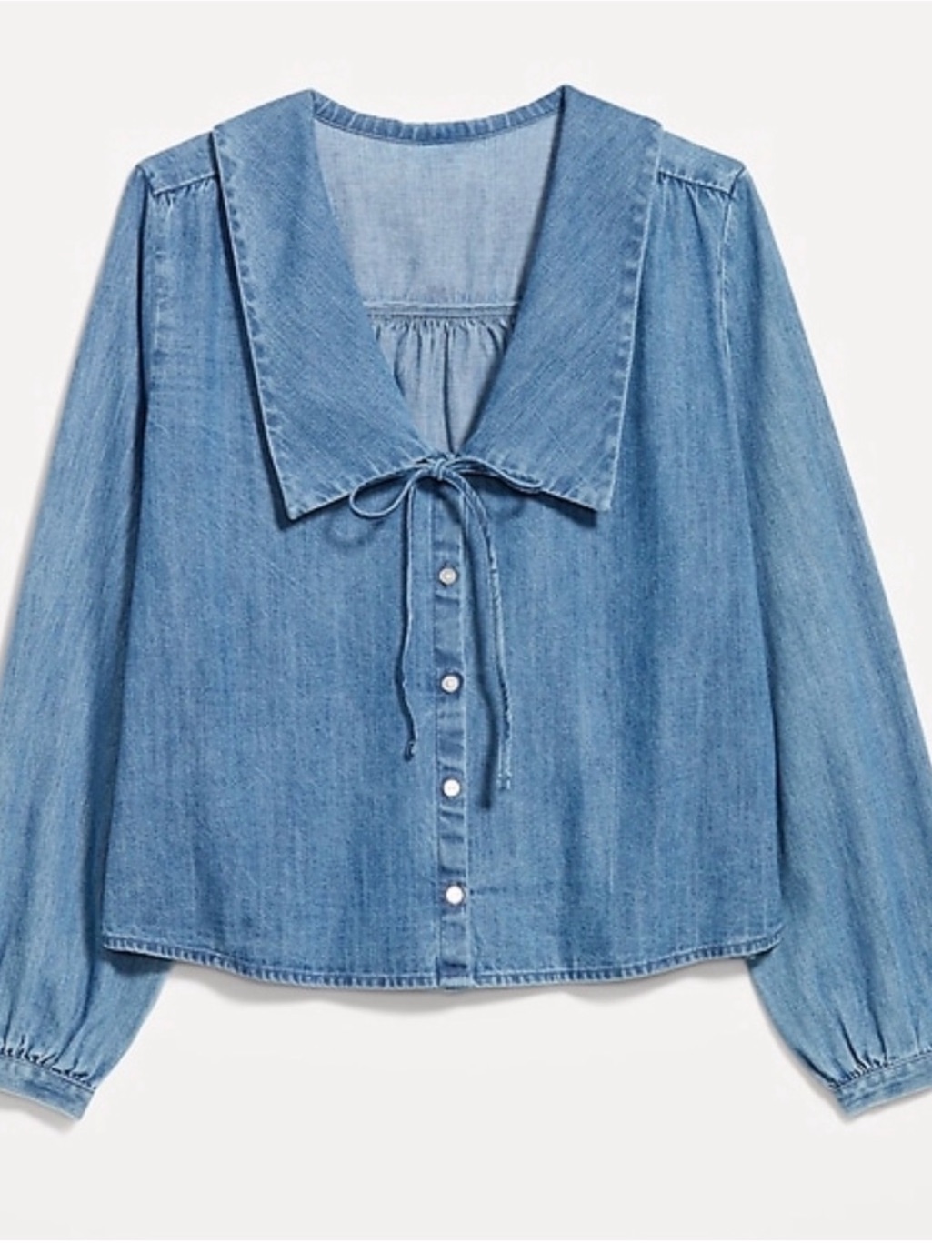 Old Navy Light Blue Denim Button-Front Top With Tie Neck